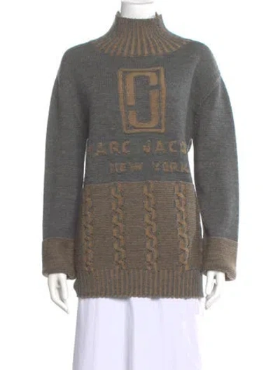 Pre-owned Marc Jacobs Plaid Print Turtleneck Sweater In Gray