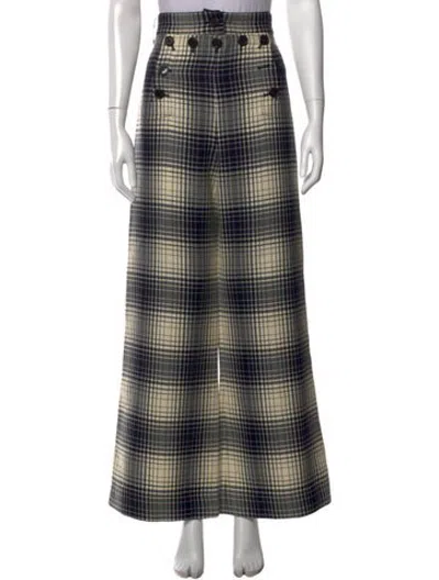 Pre-owned Marc Jacobs Plaid Print Wide Leg Pants In Blue
