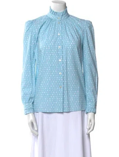 Pre-owned Marc Jacobs Polka Dot Print Mock Neck Button-up Top W/ Tags In Blue