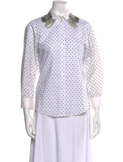 Pre-owned Marc Jacobs Polka Dot Print Three-quarter Sleeve Button-up Top In White