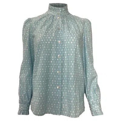 Pre-owned Marc Jacobs Polka Swiss Dot Ruffled Neck Blouse In Blue Cotton