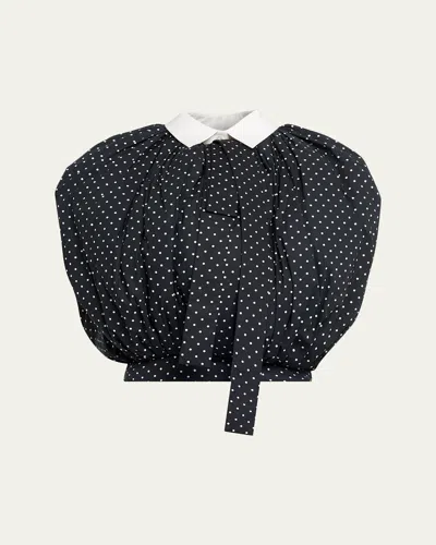 Marc Jacobs Polka-dot Cotton Poplin Collared Bubble Top In Black
