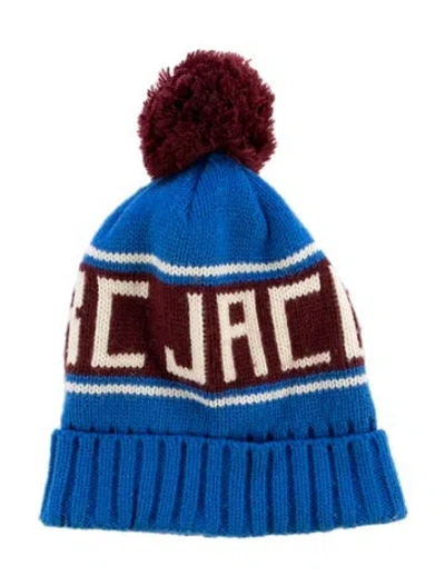 Pre-owned Marc Jacobs Pom Pom Accent Rib Knit Beanie In Blue/burgundy