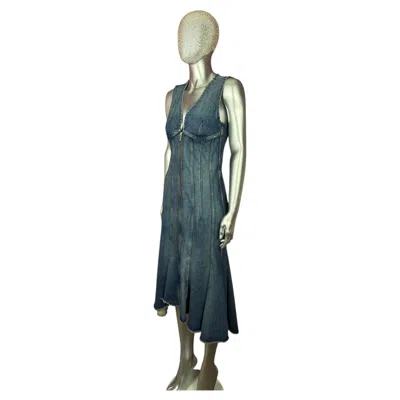 Pre-owned Marc Jacobs Pre-fall 2023 The Wave Denim Paneled Wiggle Dress With Front Zipper In Black