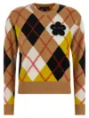 Marc Jacobs Preppy Daisy Argyle Crewneck Joy Yellow Multi In Brown