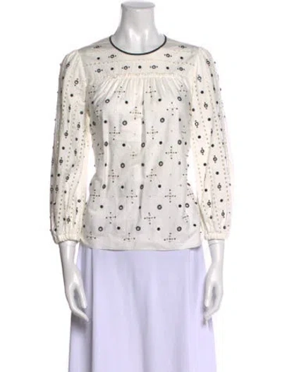 Pre-owned Marc Jacobs Printed Crew Neck Blouse In White