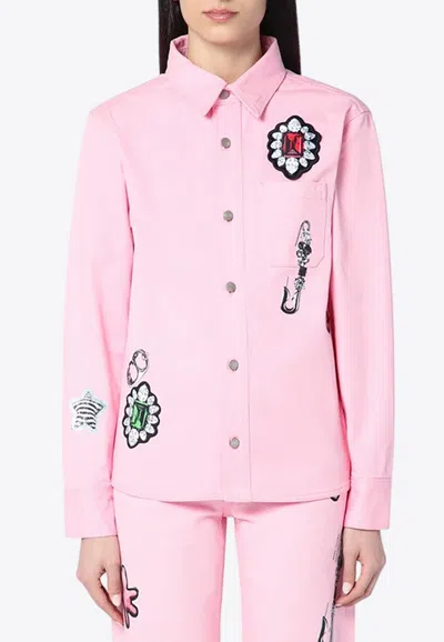 Marc Jacobs Printed Denim Shirt In Bow Pink