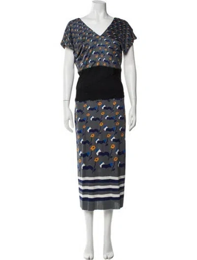 Pre-owned Marc Jacobs Printed Long Dress In Gray