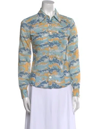 Pre-owned Marc Jacobs Printed Long Sleeve Button-up Top In Blue