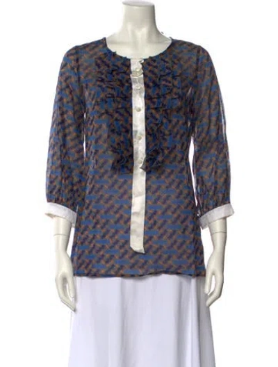 Pre-owned Marc Jacobs Printed V-neck Blouse In Blue