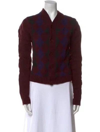 Pre-owned Marc Jacobs Printed V-neck Sweater In Burgundy