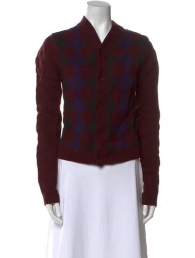 Pre-owned Marc Jacobs Printed V-neck Sweater In Burgundy