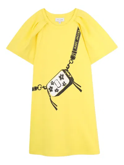 Marc Jacobs Kids' Puff-sleeve Graphic Dress In Yellow