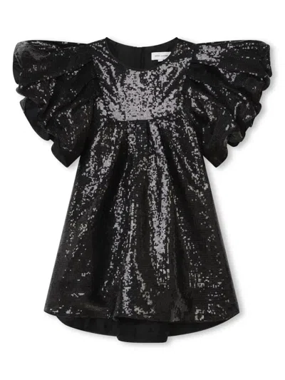 Marc Jacobs Kids' Puff-sleeved Sequinned Flared Dress In Black