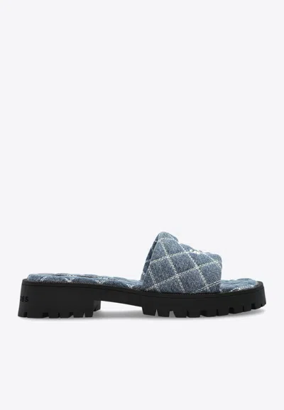 Marc Jacobs Quilted Denim Lug Slides In Blue