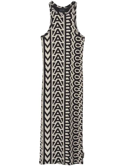 Marc Jacobs Monogram-pattern Ribbed Racer Dress In Black,white