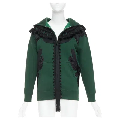 Pre-owned Marc Jacobs Rare  2016 Green Tencel Cashmere Tassel Floral Embroidery Hoodie Xs