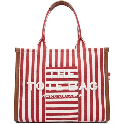 Marc Jacobs Red & White 'the Stripe Canvas Large' Tote