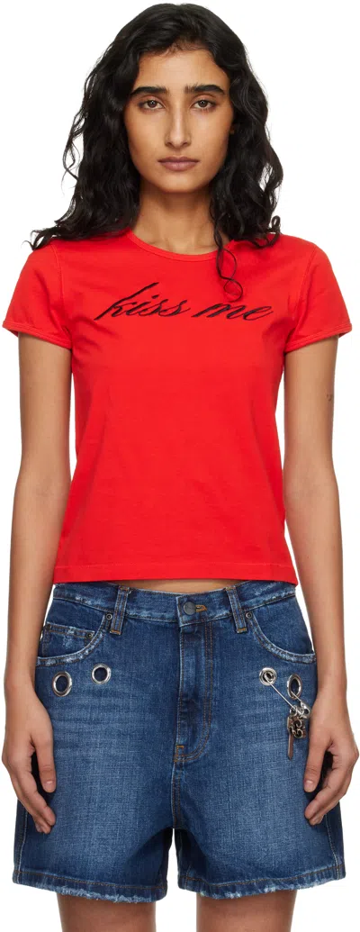 Marc Jacobs Red 'kiss Me' Shrunken T-shirt