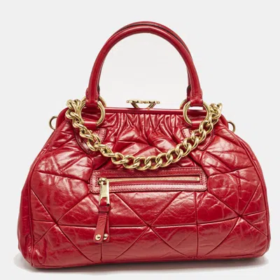 Pre-owned Marc Jacobs Red Quilted Leather Stam Satchel