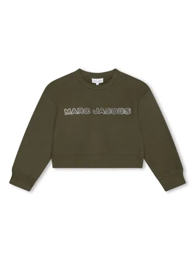 Marc Jacobs Rhinestone Logo Long Sleeve Sweater For Girls In Green