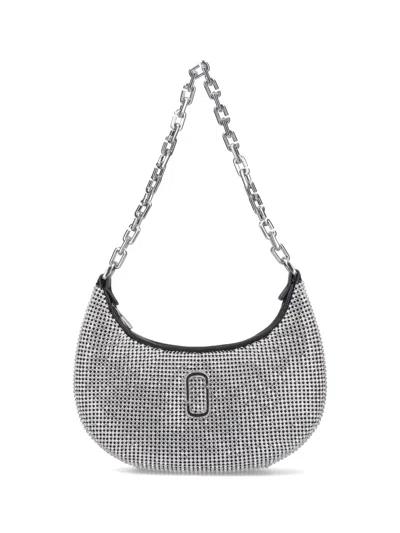 Marc Jacobs The Rhinestone Small Crystals Curve Shoulder Bag In Silver Metalic