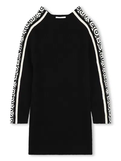 Marc Jacobs Ribbed Dress With Logo Sleeves For Girls In Black