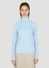Marc Jacobs Fitted Ribbed Turtleneck Sweater With Vertical Texture In Blue