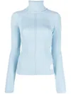 Marc Jacobs Fitted Ribbed Turtleneck Sweater With Vertical Texture In Blue