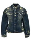 Marc Jacobs Distressed Denim Jacket With Collar And Stitching In Blue