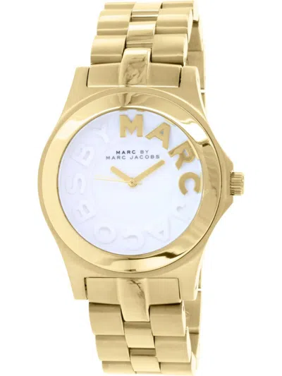 Pre-owned Marc Jacobs Rivera Gold Tone S/steel,white Dial Bracelet Watch-mbm3134