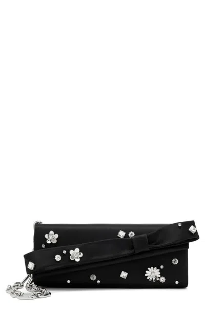 Marc Jacobs Roxi Daisy Crystal Embellished Satin Clutch In Black