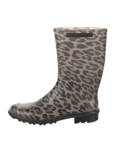 Pre-owned Marc Jacobs Rubber Animal Print Rain Boots In Grey