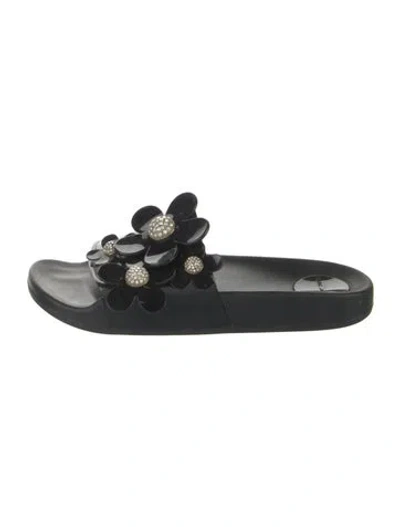 Pre-owned Marc Jacobs Rubber Crystal Embellishments Slides In Black