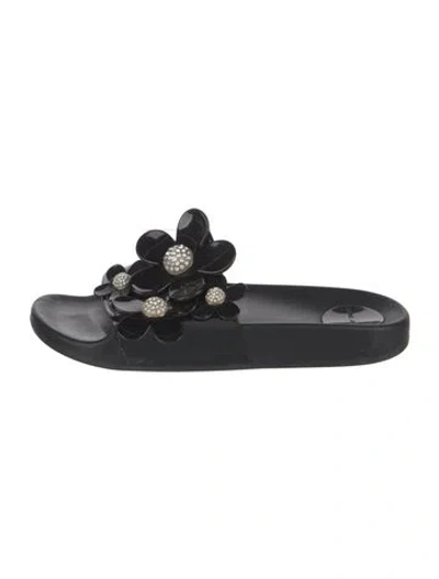 Pre-owned Marc Jacobs Rubber Crystal Embellishments Slides In Black