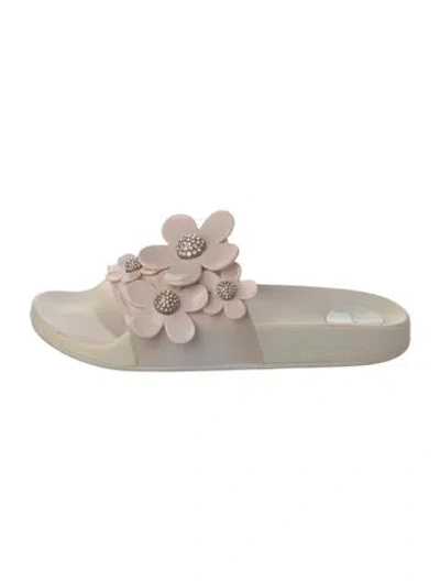 Pre-owned Marc Jacobs Rubber Crystal Embellishments Slides In Neutral