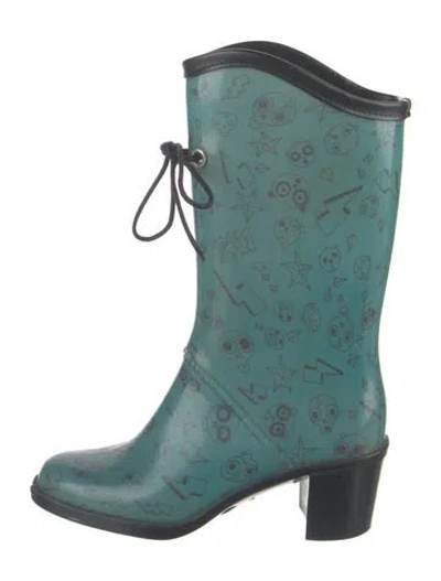 Pre-owned Marc Jacobs Rubber Graphic Print Rain Boots In Green