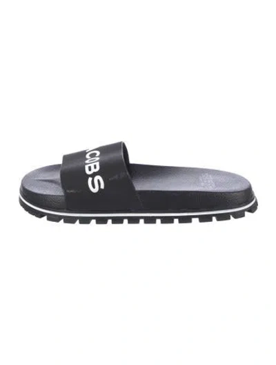 Pre-owned Marc Jacobs Rubber Graphic Print Slides In Black