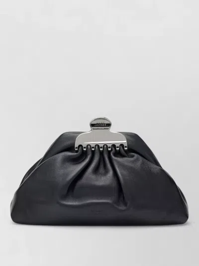Marc Jacobs Claw Clip Small Black Clutch With Chain Strap And Clasp Detail In Leather Woman