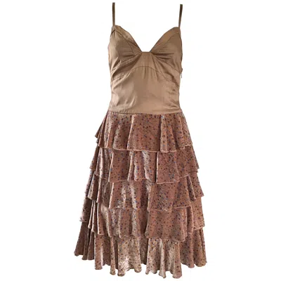 Pre-owned Marc Jacobs Runway 1920s Flapper Style Taupe Size 2 Tiered Polka Dot Dress In Brown