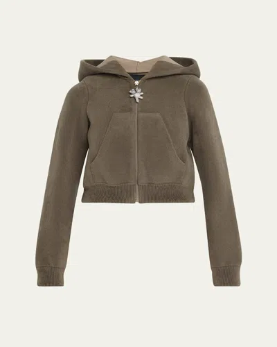 Marc Jacobs Runway Cropped Zip Up Hoodie With Heaven Brand Embroidery In Taupe