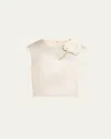 Marc Jacobs Runway Floral Brooch Cropped Silk Shell Top In Satin White