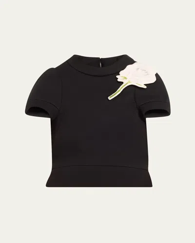 Marc Jacobs Runway Floral Brooch Knit Cap Sleeve Top In Black
