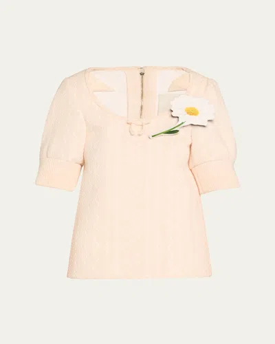 Marc Jacobs Runway Floral Brooch Oversized Top In Pink