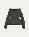 Marc Jacobs Runway Padded V-neck Peplum Sweater In Gray