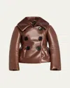Marc Jacobs Runway Shrunken Leather Double-breasted Jacket In Brown