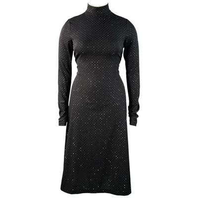 Pre-owned Marc Jacobs Runway Size 10 Black Silver Dots Long Sleeve High Neck Bow A-line Dress