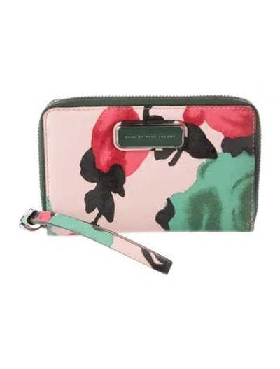 Pre-owned Marc Jacobs Saffiano Leather Floral Print Continental Wallet W/ Tags In Green/pink