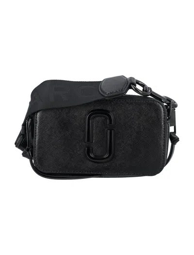 Marc Jacobs Saffiano Leather Mini Snapshot Double J Crossbody Bag With Dual Zips In Black