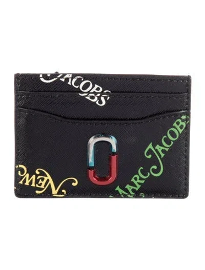 Pre-owned Marc Jacobs Saffiano Leather Printed Card Holder In Black